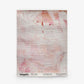 A folded fabric square featuring the Cortile Grasscloth Sample||Pelle with a light pink and peach abstract pattern is displayed against a white background. Product details and the brand name “ESKAYEL” appear at the bottom. Order a sample to experience the quality and color firsthand before making your selection.