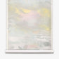 Empyrean Grasscloth Mural || Dusk: This wall scroll showcases a subtle watercolor landscape in pastel tones of yellow, pink, and gray, reminiscent of a delicate mural. Hung against a plain white background, it’s perfect for adding tranquil elegance to luxury spaces.