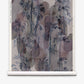 Papaya Arc Grasscloth||Pomegranate hand-painted wallpaper roll featuring a dark blue watercolor pattern of palm-like trees layered over soft, muted red botanical shapes.