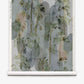 Papaya Arc Grasscloth in Sage featuring a hand-woven grasscloth wallpaper with a watercolor pattern of green papaya trees set against vertical grey arch shapes.