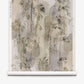 Papaya Arc Grasscloth wallpaper roll featuring a hand-painted botanical pattern of papaya trees layered over soft, rounded gray shapes.