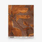 Square tile featuring the Plumeria Shadows Grasscloth Sample in Golden Hour, showcasing a brown and orange abstract floral pattern with text along the bottom edge. Order a sample to experience this unique design firsthand.