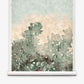 Prospect Grasscloth Mural||Verde features a watercolor depiction of green foliage set against a pale blue and beige sky, displayed on a white hanging scroll—an ideal choice as a wall mural to infuse any space with fresh, natural beauty.