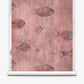 Shoal Grasscloth||Coral wallpaper roll with a pink and mauve fish and stingray design, featuring schools of small fish on a textured background for a dreamy watercolor aesthetic.