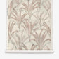 Travelers Palm Grasscloth in Shell wallpaper featuring a biophilic pattern of muted brown tropical palm leaves on a light, textured hand-woven grasscloth background.