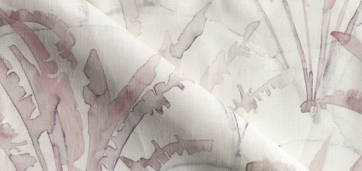 A close up shot of our Travelers Palm fabric in Dusk