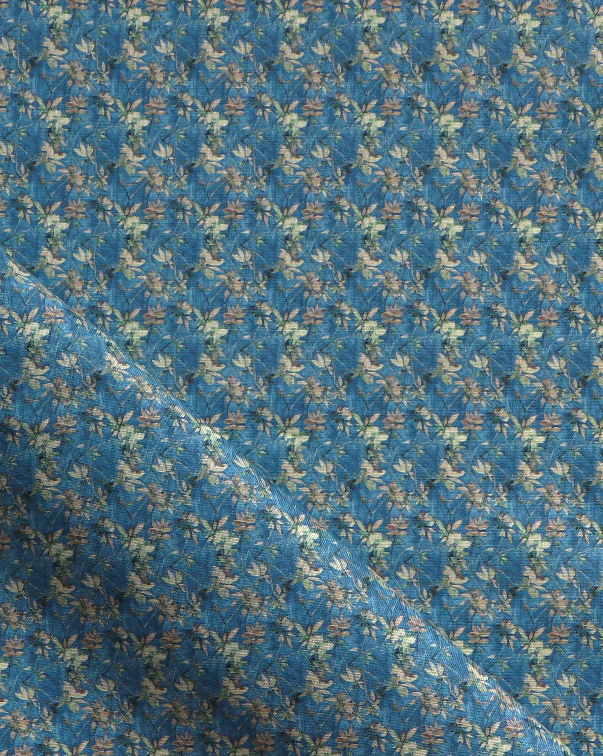 Eskayel’s Alhelí, a tiny repeating pattern for fabric in the blue-based Tide Pool colorway.