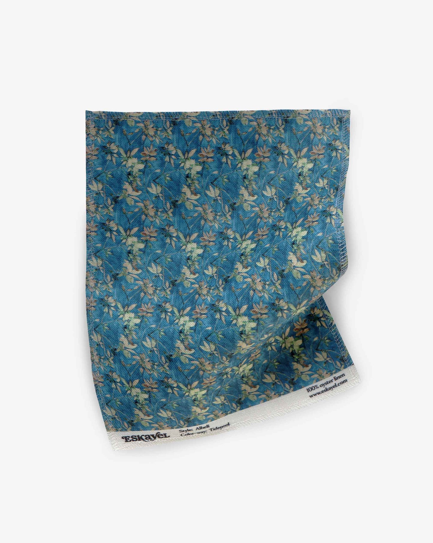 A swatch of Eskayel’s Alhelí, a tiny repeating pattern for fabric in the blue-based Tide Pool colorway.