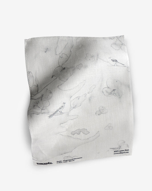 Botanical Dogwood Dreams Birch Fabric sample in light grey and white | Eskayel