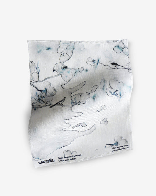 Botanical Dogwood Dreams Indigo Fabric sample in blue hues | Eskayel