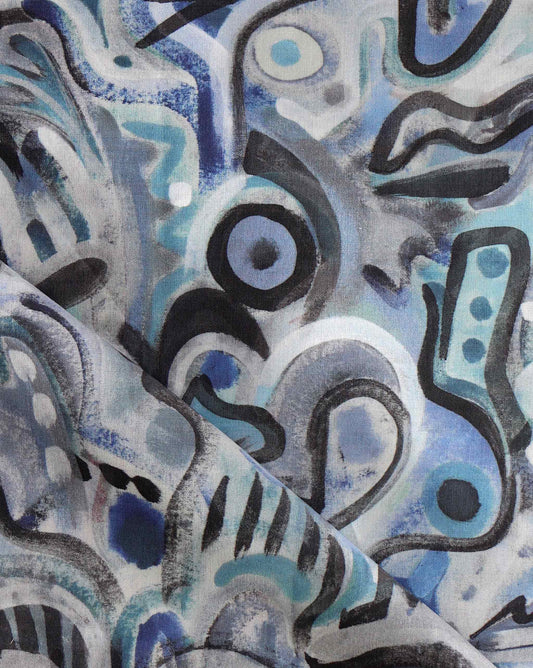 Eskayel Floripa high-end fabric in Nuit is a fantastical design in tones of blue.