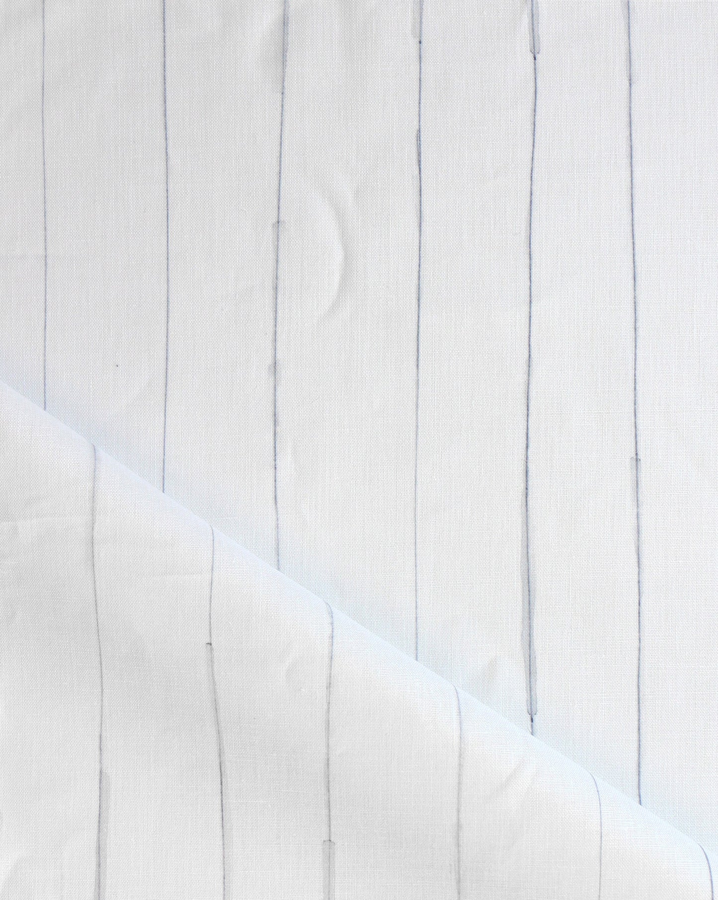Pen Stripe is our inky take on classic pinstripes. Made-to-order luxury fabric in Birch is grey on white.