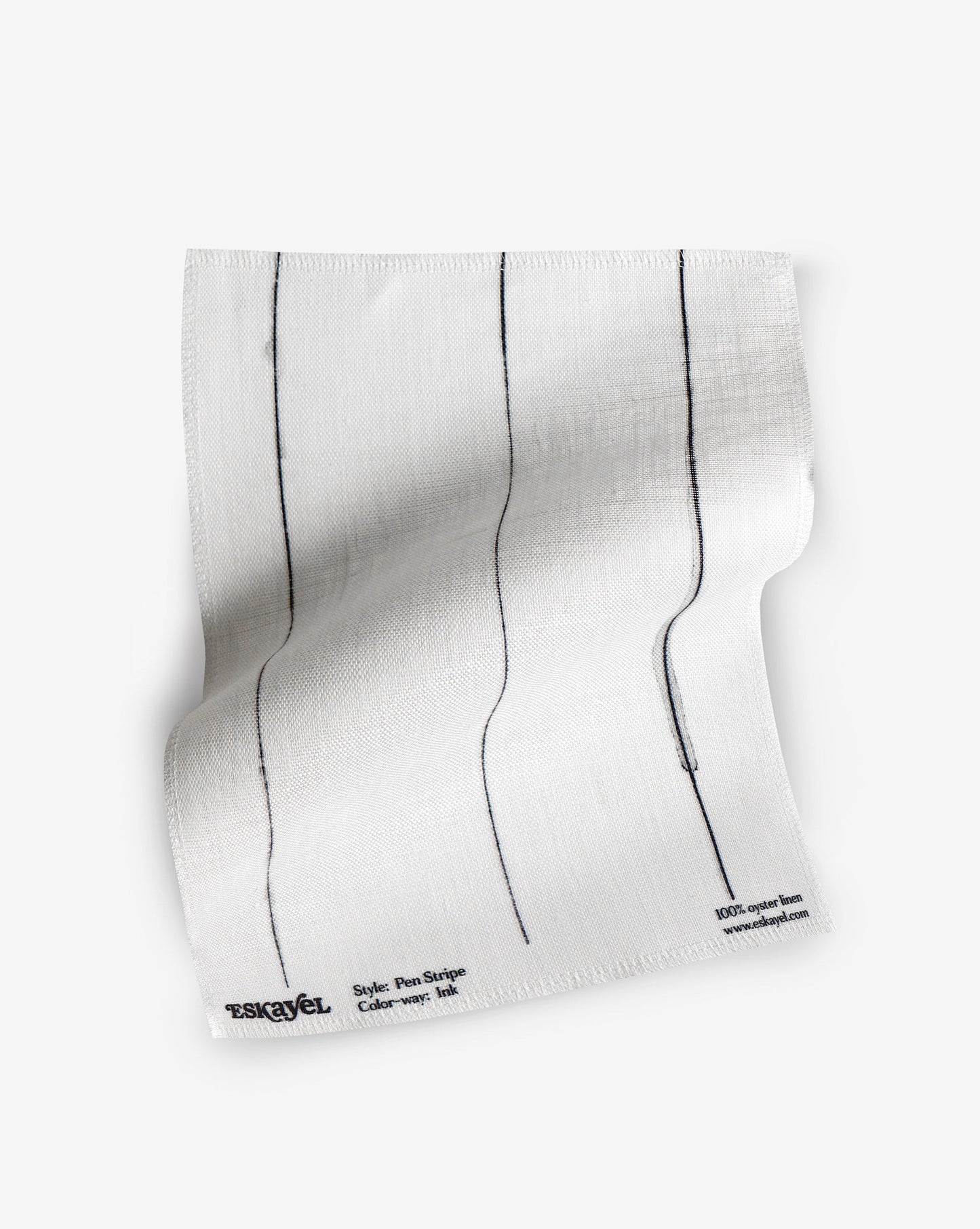 Order a white Pen Stripe Fabric Sample||Ink with a black stripe on it.