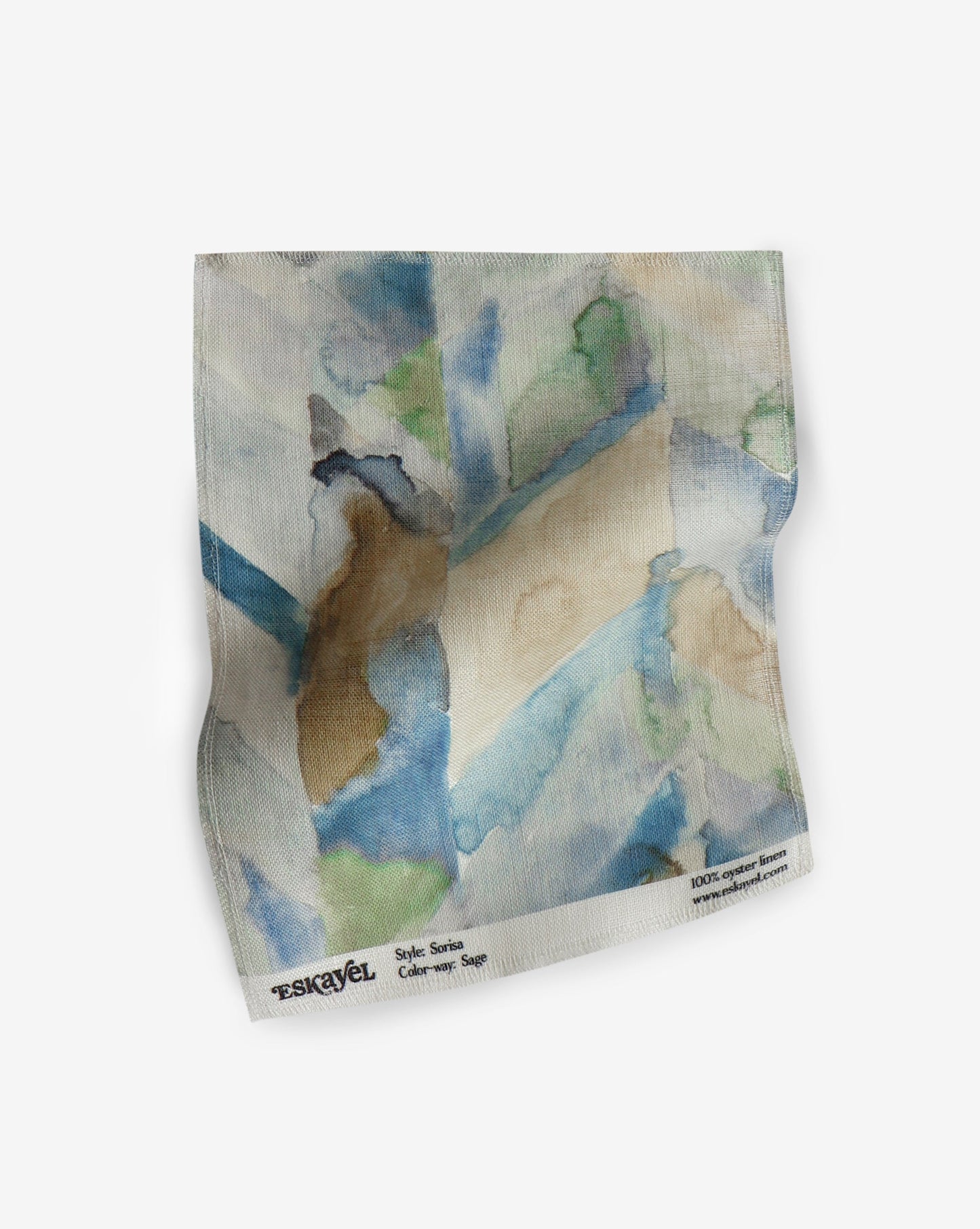 A Sorisa Fabric Sample Sage bag with a watercolor painting on it