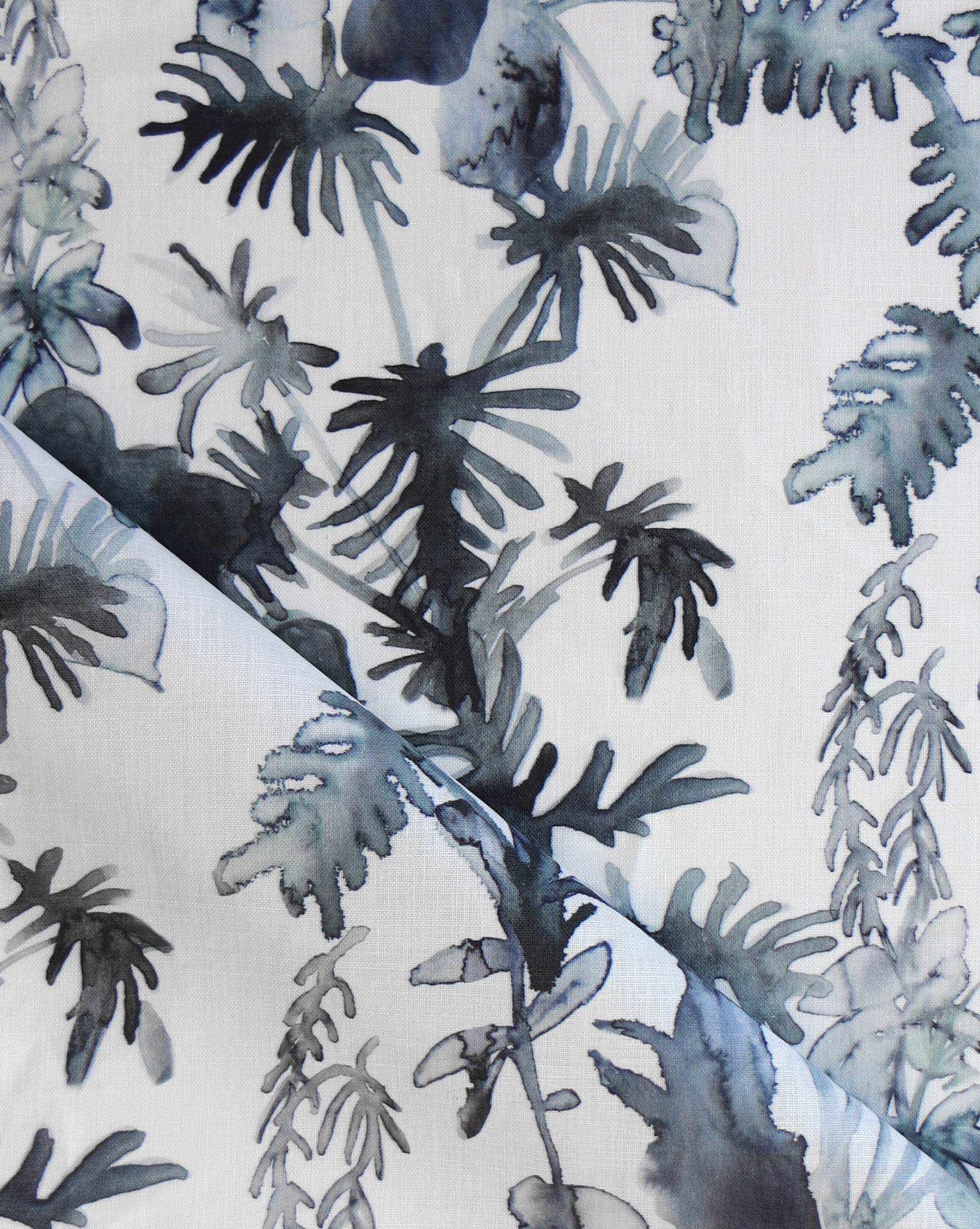 Inspired by the fun of indoor gardening, Topiary custom fabric in Indigo uses a palette of blue.