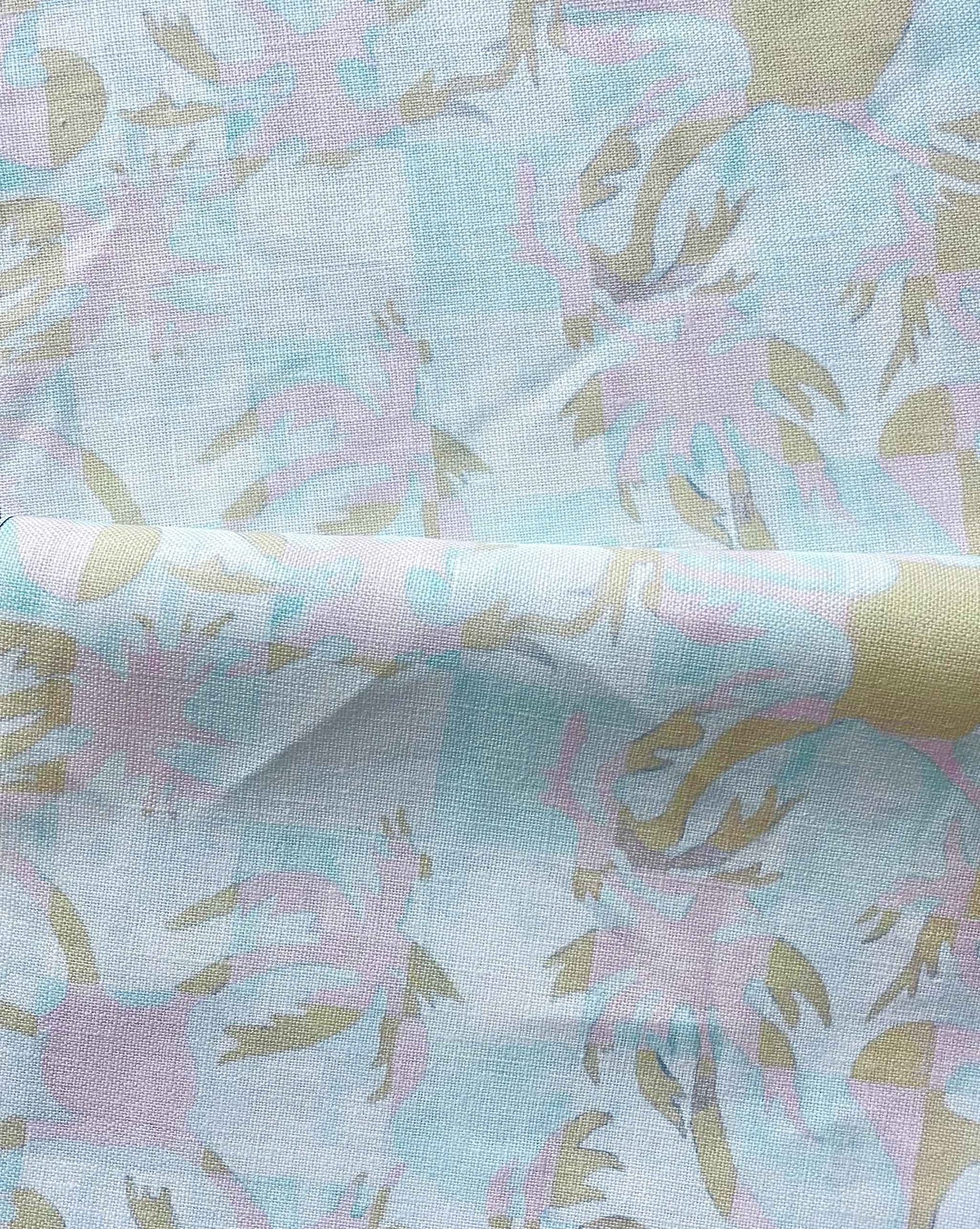 Yaya fabric in Brisa — beach-themed graphic botanical fabric in turquoise, taupe, and light pink | Eskayel