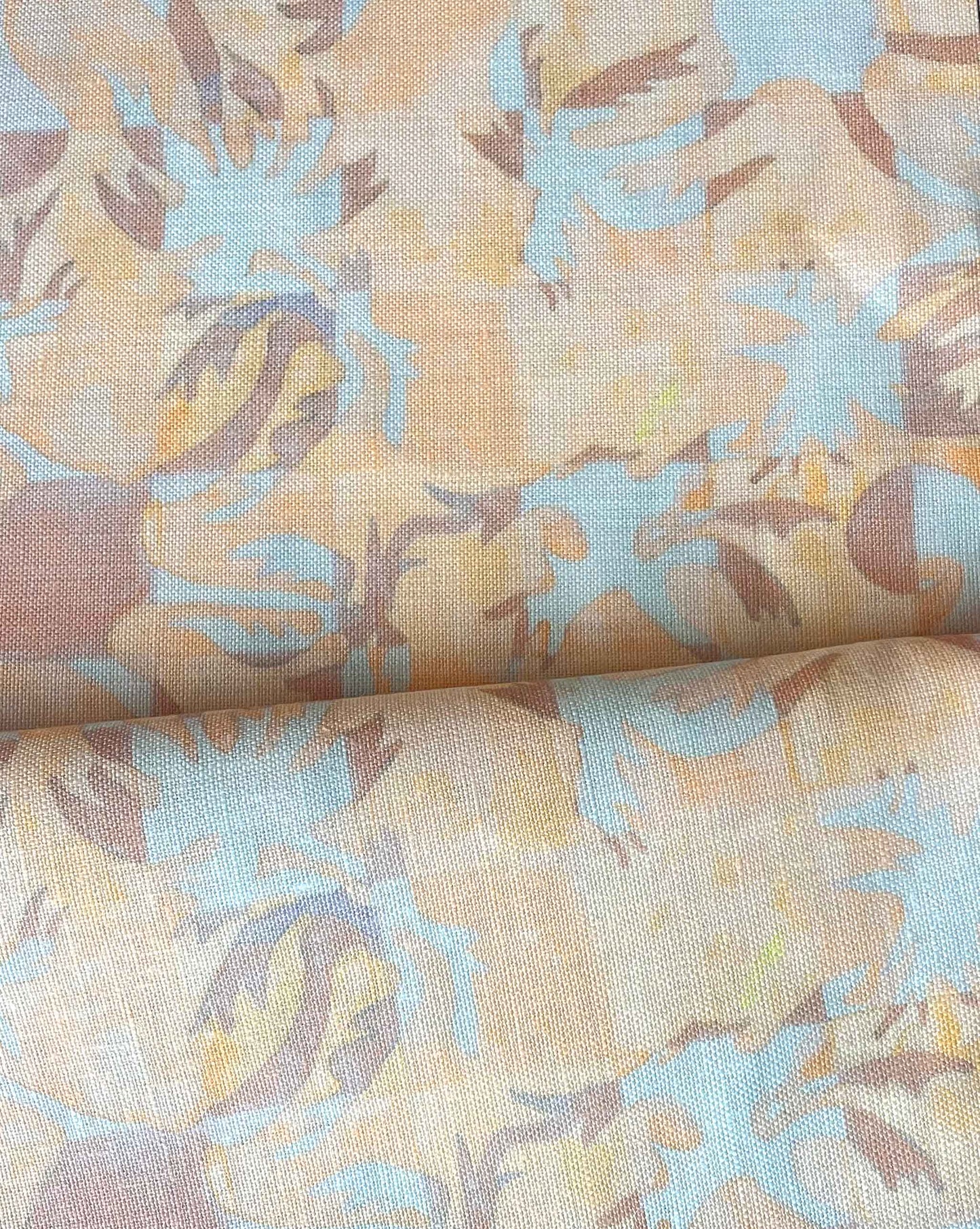 Yaya fabric in Husk — beach-themed graphic botanical fabric in creamy yellow, earthy brown, and light blue | Eskayel