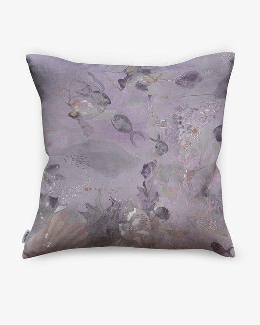 Eskayel’s Atoll pillow design in the Cay colorway presents a palette based on purple.