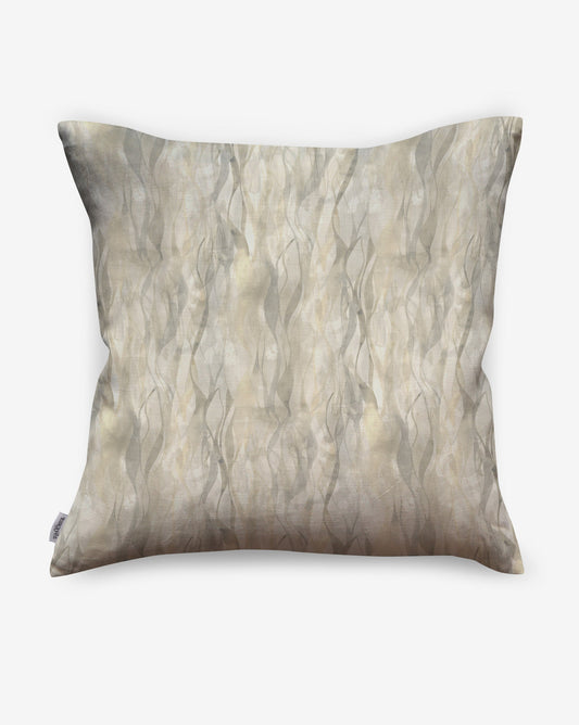 Eskayel Cascade luxury pillows in the Pearl colorway incorporate yellow tones on linen fabric. 