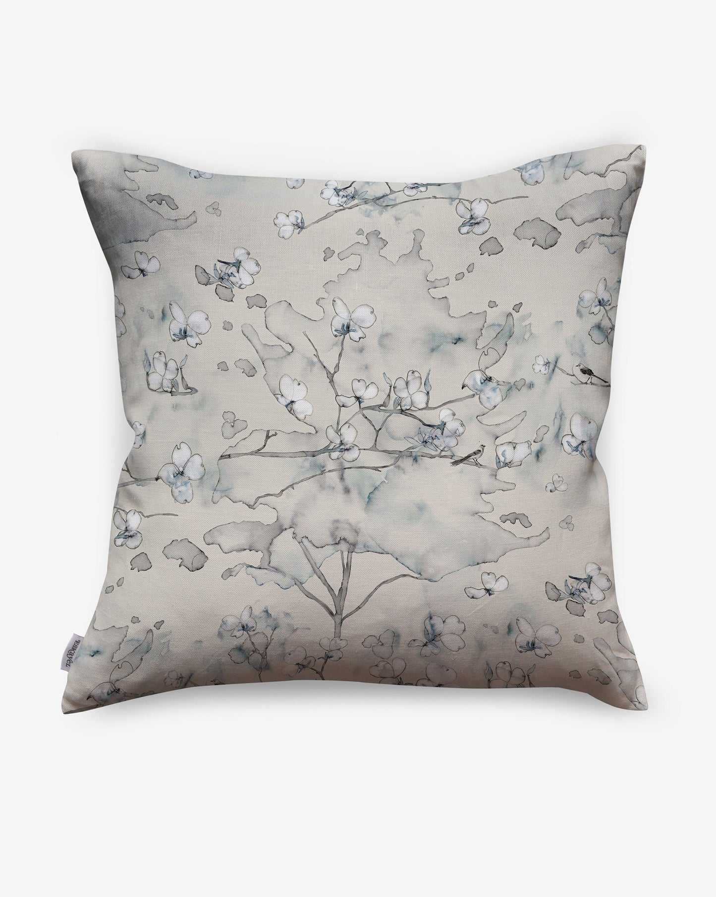 Dogwood Dreams pillows in the beige and blue Indigo Classic Grey colorway take inspiration from East Coast scenes in spring.