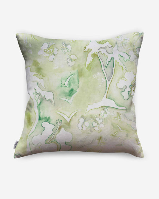 Eskayel’s Kokomo pillows in Brush feature an imaginary tropical landscape in tones of green.