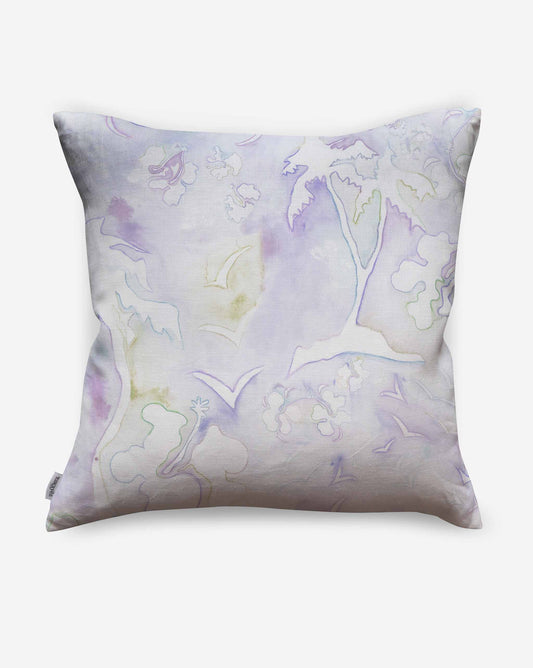 Eskayel Kokomo pillows in Cay depict an imaginative tropical pattern in shades of purple.