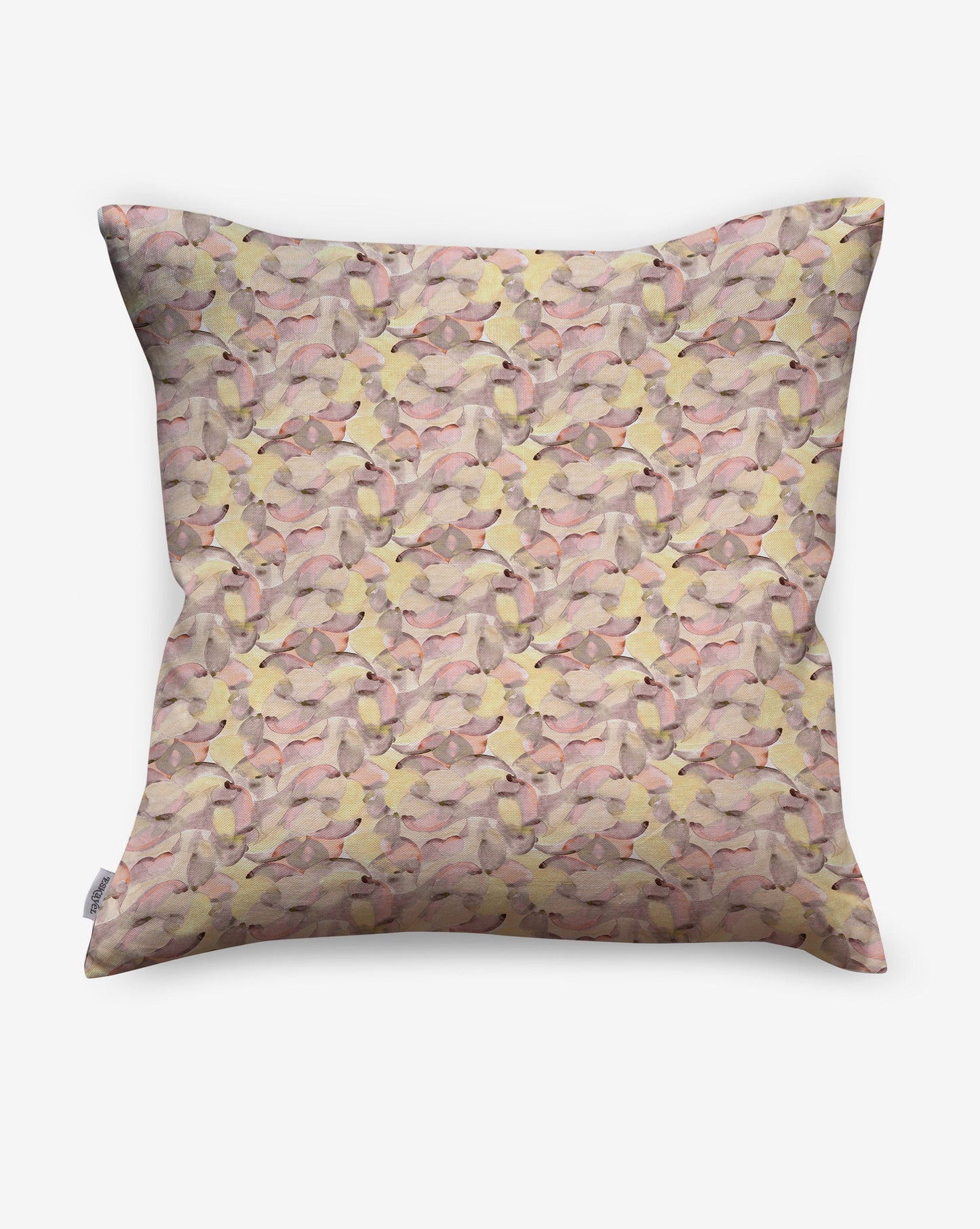 Eskayel pillows in Orbs in Rhubarb offer accents of modern pastels and neutrals.