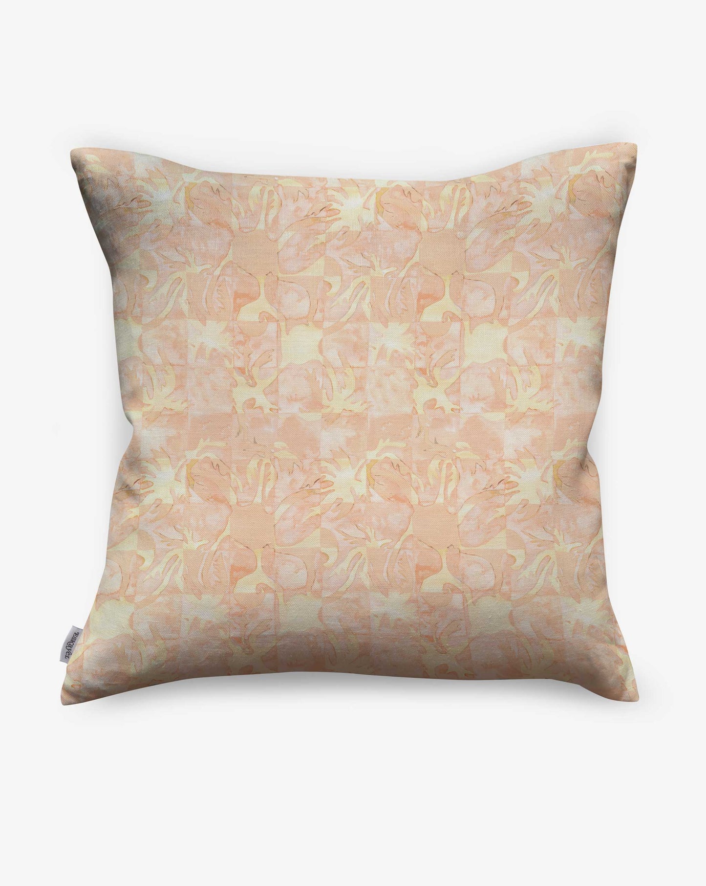 Yaya pillow in Grapefruit as a swatch — beach-themed graphic botanical pattern in pale peach with highlights of light yellow | Eskayel