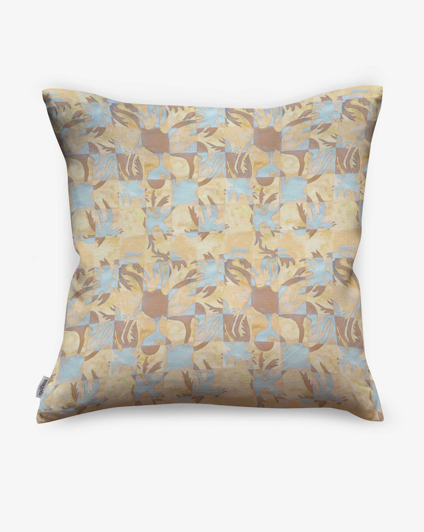 Yaya pillow in Husk as a swatch — beach-themed graphic botanical pattern in creamy yellow, earthy brown, and light blue | Eskayel