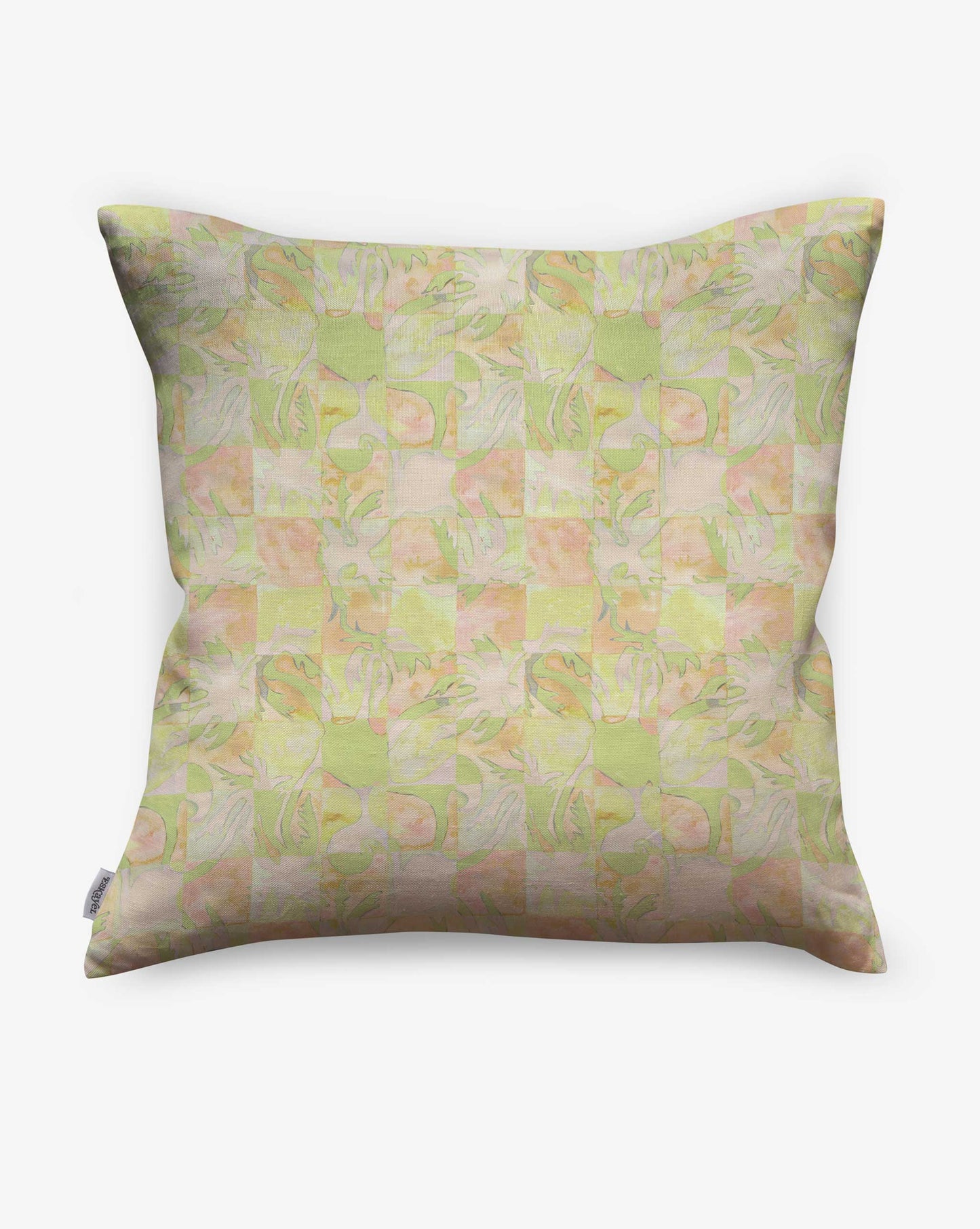 Yaya pillow in Limeade as a swatch — beach-themed graphic botanical pattern in bright yellow, lime green, and peach | Eskayel