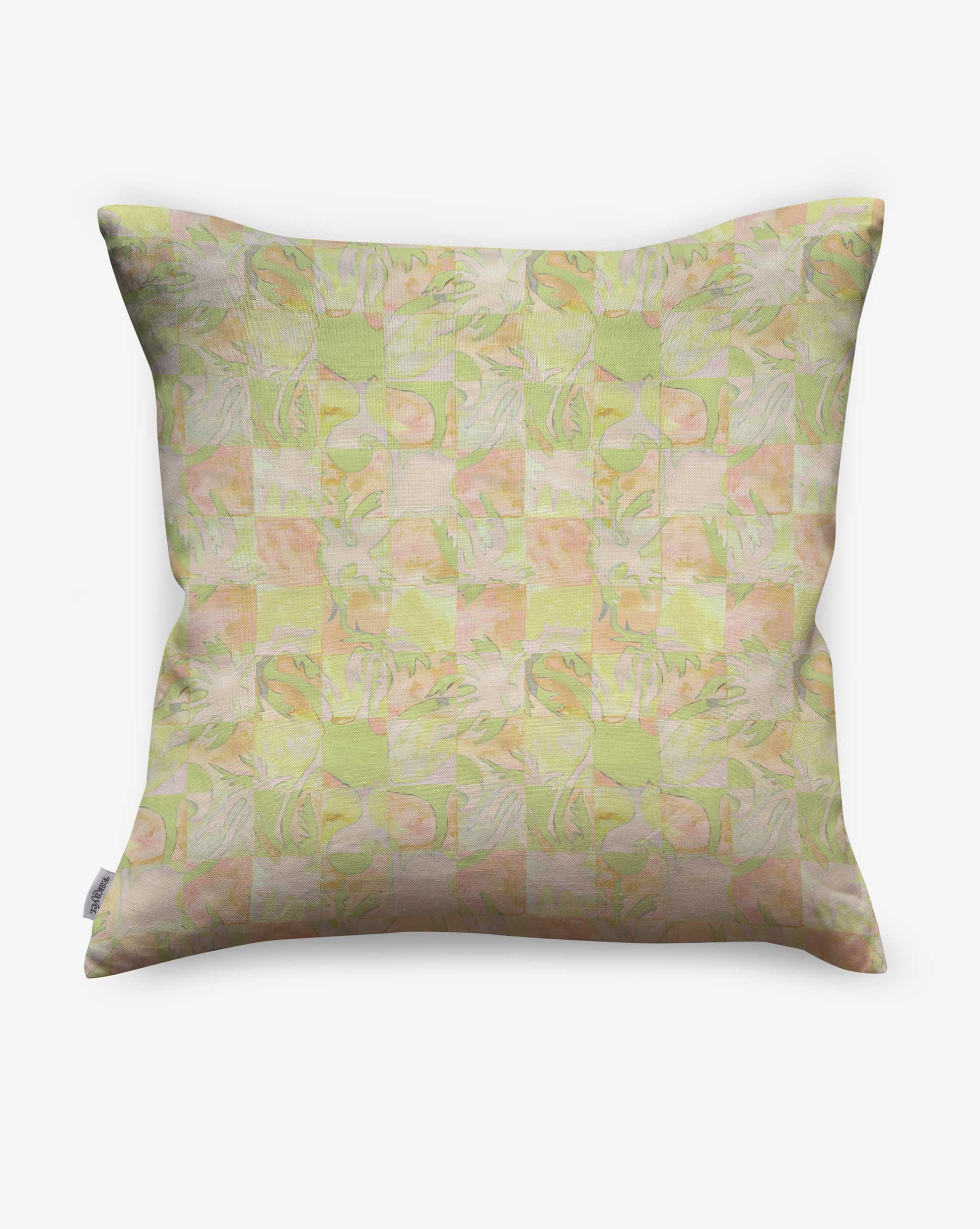 Yaya pillow in Limeade as a swatch — beach-themed graphic botanical pattern in bright yellow, lime green, and peach | Eskayel