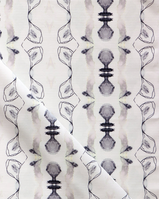 A black and white Bali Stripe pattern design on a white fabric.