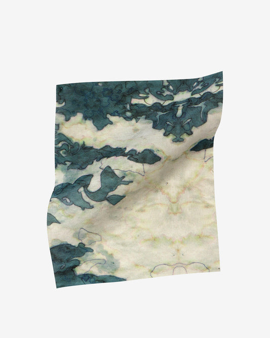 A Dance Performance Fabric Sample Olive design on a white surface