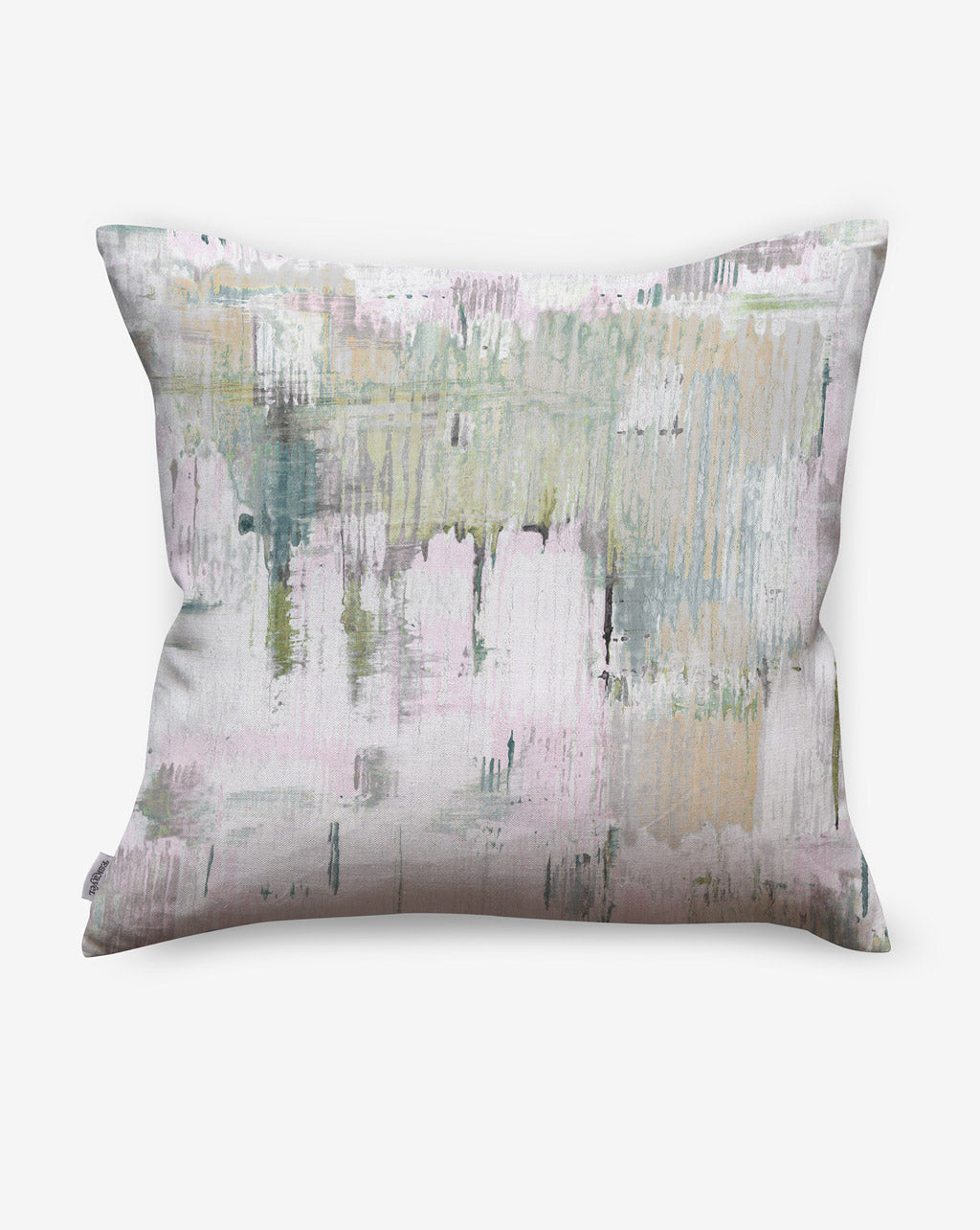 A luxury performance fabric Cherifia Outdoor Pillow Duomo with a pink and green abstract painting on it