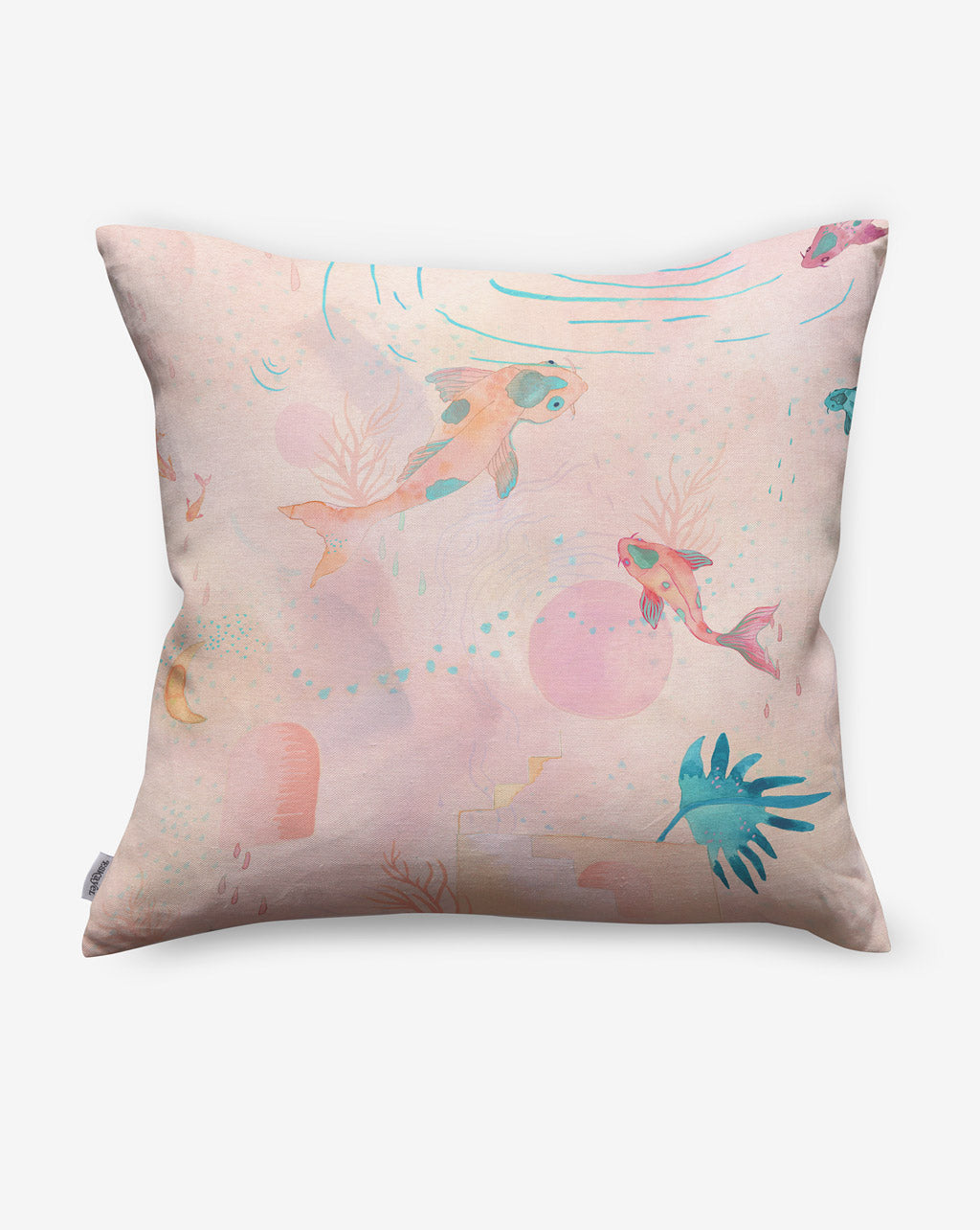Water Signs Outdoor Pillow Multi showcases the beauty of mermaids and fishes