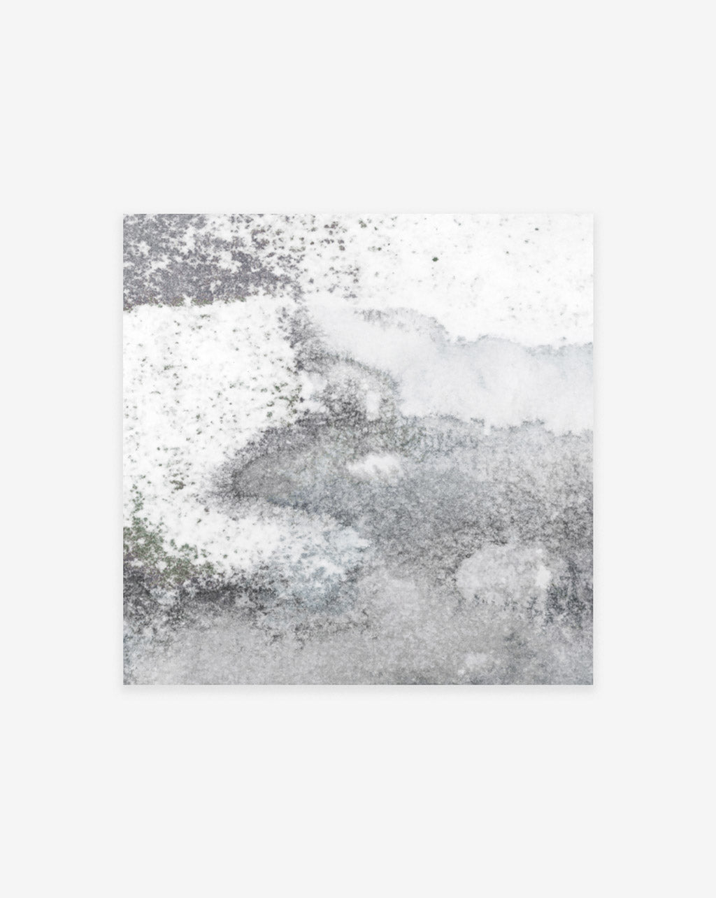 A white and gray abstract painting called the Stratum Print 27" x 27" by Eskayel, an artist