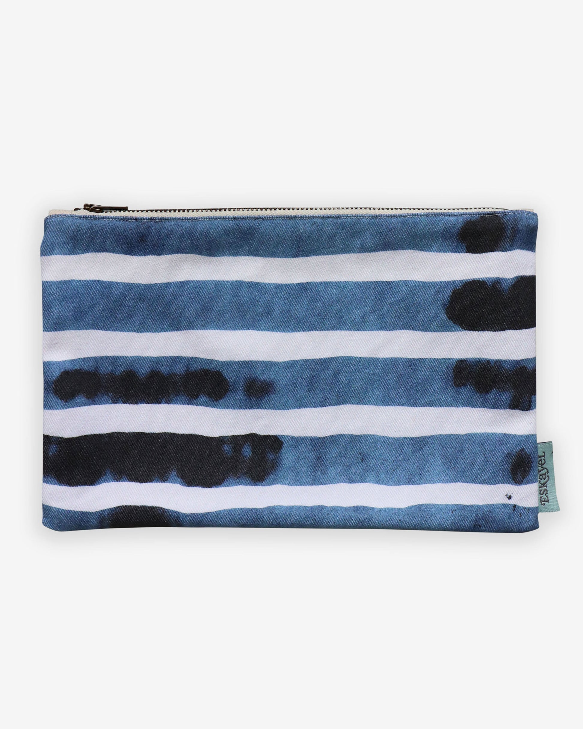 A Bold Stripe Pouch Azure, perfect for bag or purse organization