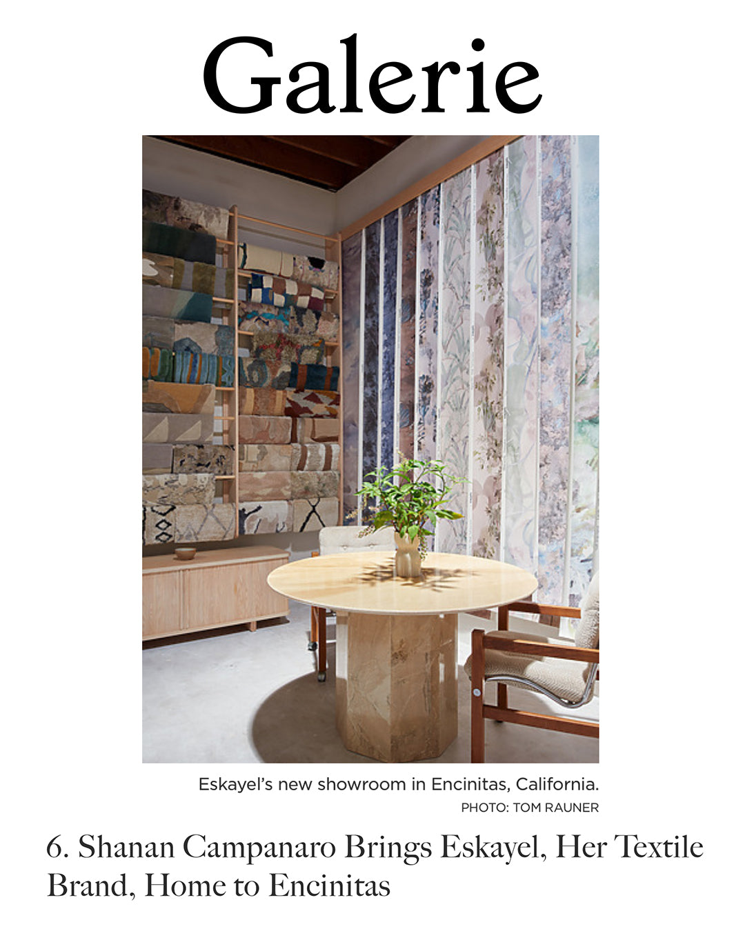 Eskayel mentioned in Galerie magazine 2025, brings new showroom in Encinitas, California