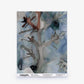 Aionas Silk Sample in Thalassa featuring an abstract watercolor pattern with a central tree-like form in gray and brown against a blue and gray wash background.
