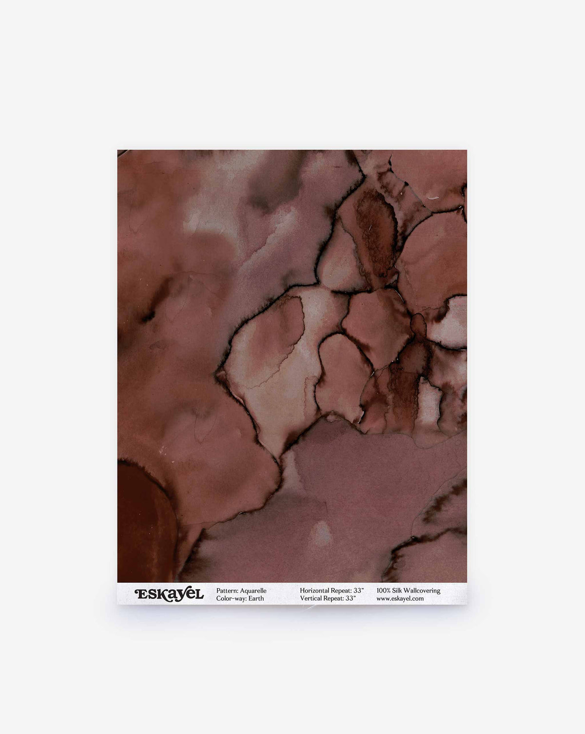 A sample of Aquarelle Silk Sample||Earth wallcovering featuring a brown and black abstract watercolor wash pattern.