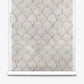 Baby Scallop Silk Wallcovering||Dusk features repeating scallop and geometric motifs in soft pastels, unrolled against a white background.