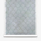 Baby Scallop Silk Wallcovering||Sage features a repeating light blue and green geometric scallop pattern, resembling fish scales on a white background.