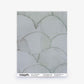 A sample card shows a light gray scallop pattern, labeled “Baby Scallop Silk Sample||Sage.” Order details and website appear at the bottom.