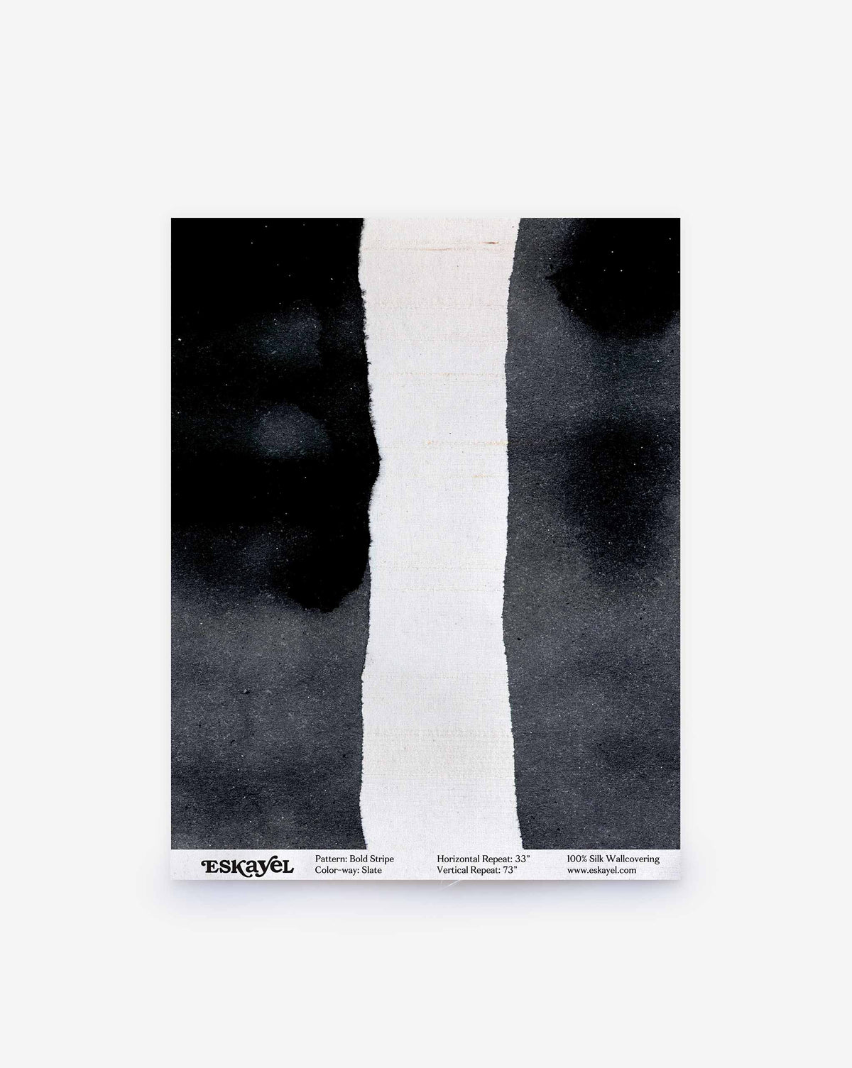 A single thick, vertical white stripe centered against a dark, textured charcoal background, featured in the Bold Stripe Silk Sample||Slate.