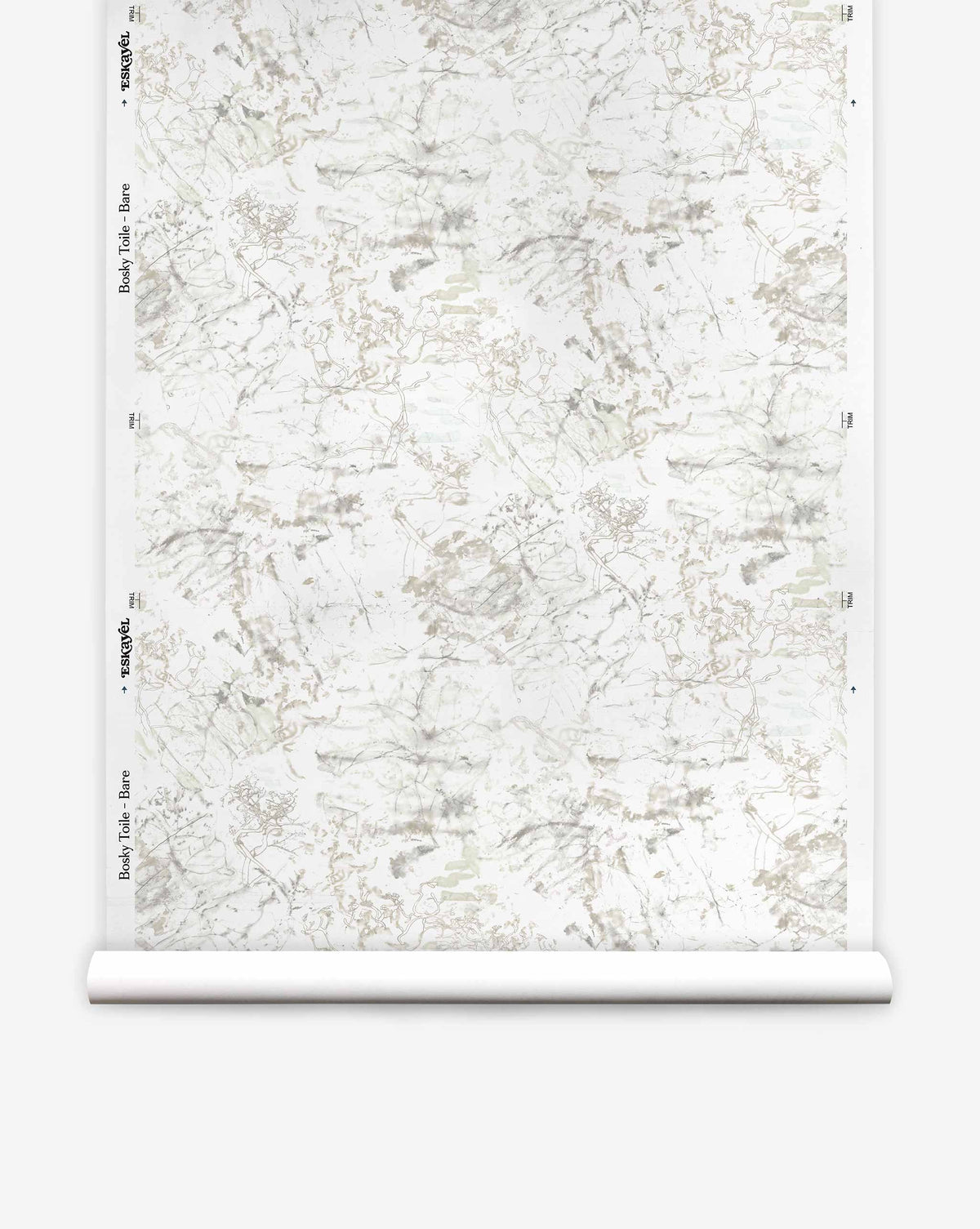 Bosky Toile Silk Wallcovering sample featuring an abstract, washed-out grey and tan pattern resembling marble or textured stone.