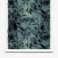A roll of Cocos Silk Wallcovering||Thicket is displayed vertically against a white background, featuring a luxurious dark teal abstract feather pattern that evokes the refined texture of grasscloth wallpaper with subtle hints of palm tree motifs.