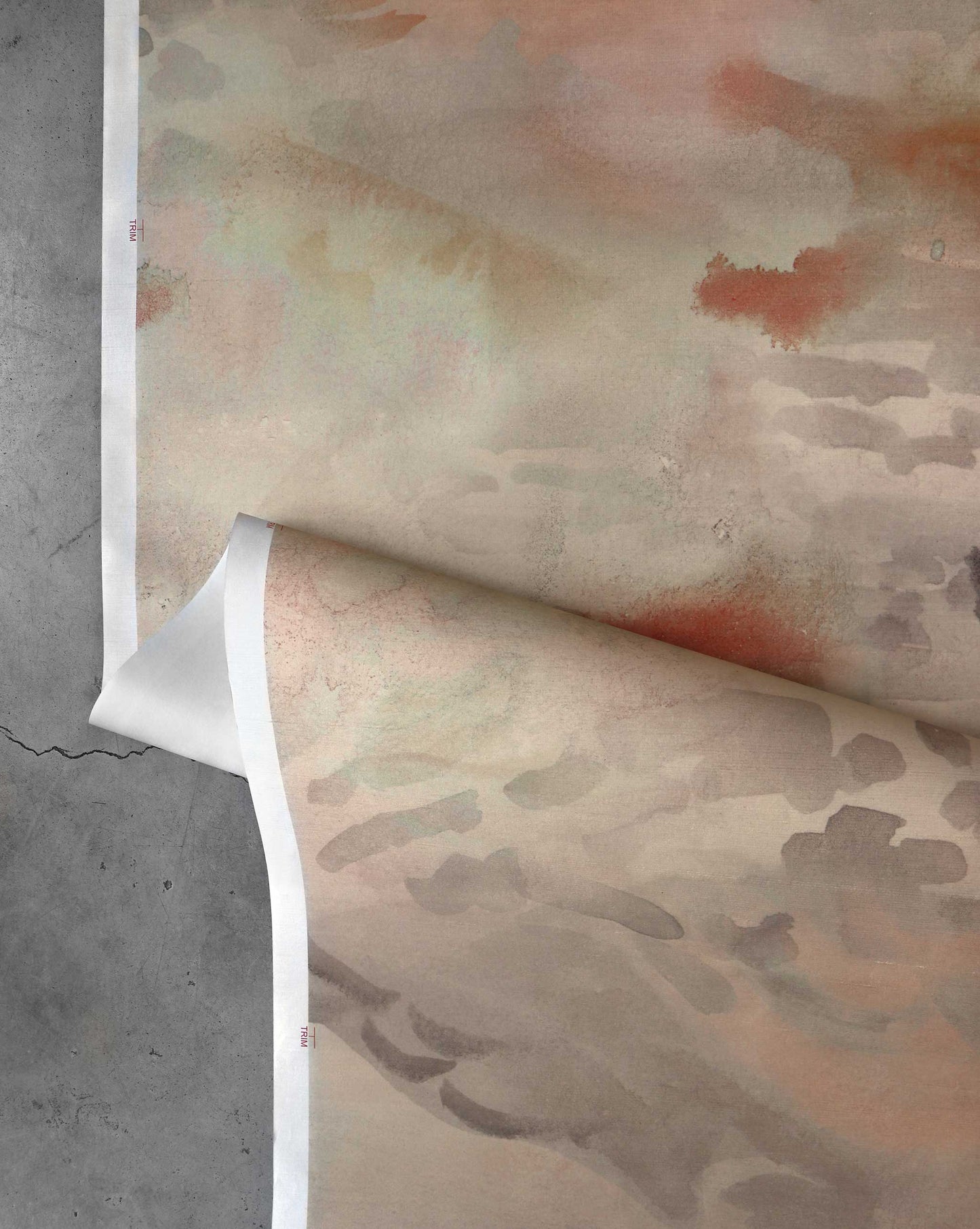A detailed shot of Eskayel’s Empyrean wallpaper mural in the colorway Sol which has an orange-based palette.