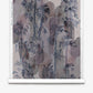 Papaya Arc Silk Wallcovering||Pomegranate features a hand-painted watercolor pattern of dark blue papaya trees layered over soft, rounded pomegranate-colored shapes in a botanical design.