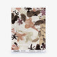 A sample sheet of the Pétalos Silk Wallcovering||Solar, displaying an abstract floral pattern in muted tones of brown, pink, beige, and black. Product and brand details are shown at the bottom of the sheet.