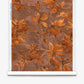 The Plumeria Shadows Silk Wallcovering||Golden Hour features a pattern of brown and orange autumn leaves set against a muted brown background, capturing the warm and inviting tones of golden hour.
